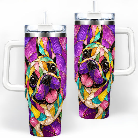 French Bulldog 40oz Tumbler, Colorful Stained Glass Style Artwork