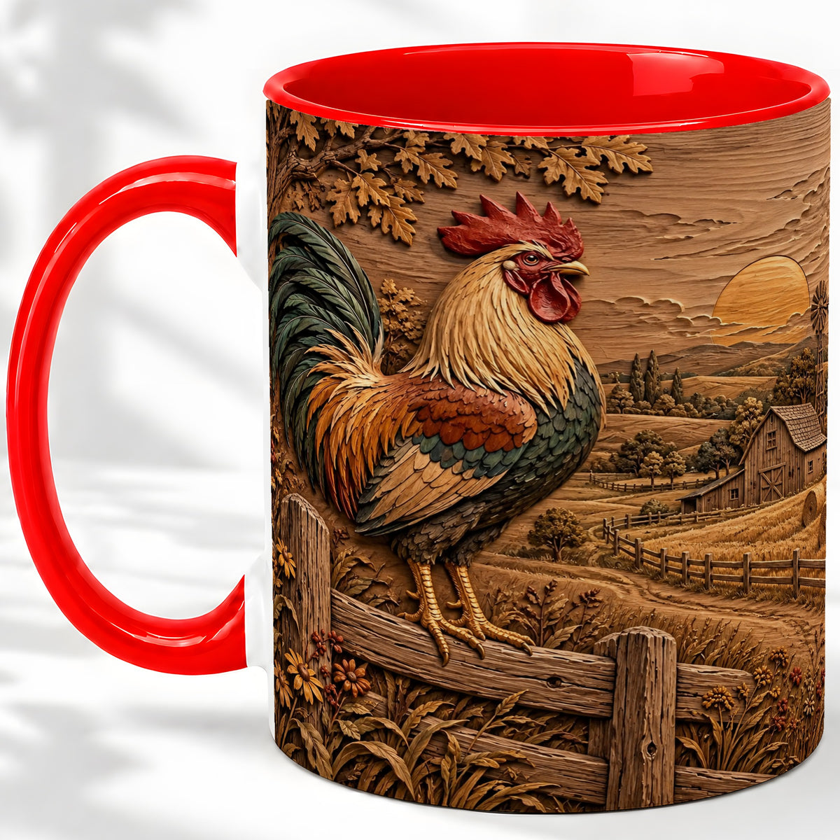 Farm Rooster Accent Mug, Ceramic Mug with Rustic Country Artwork