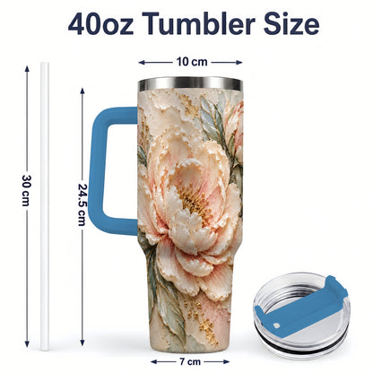 #pl[40oz|Blue] Blush Peony 40oz Tumbler, Soft Floral Gold-Tone Artwork