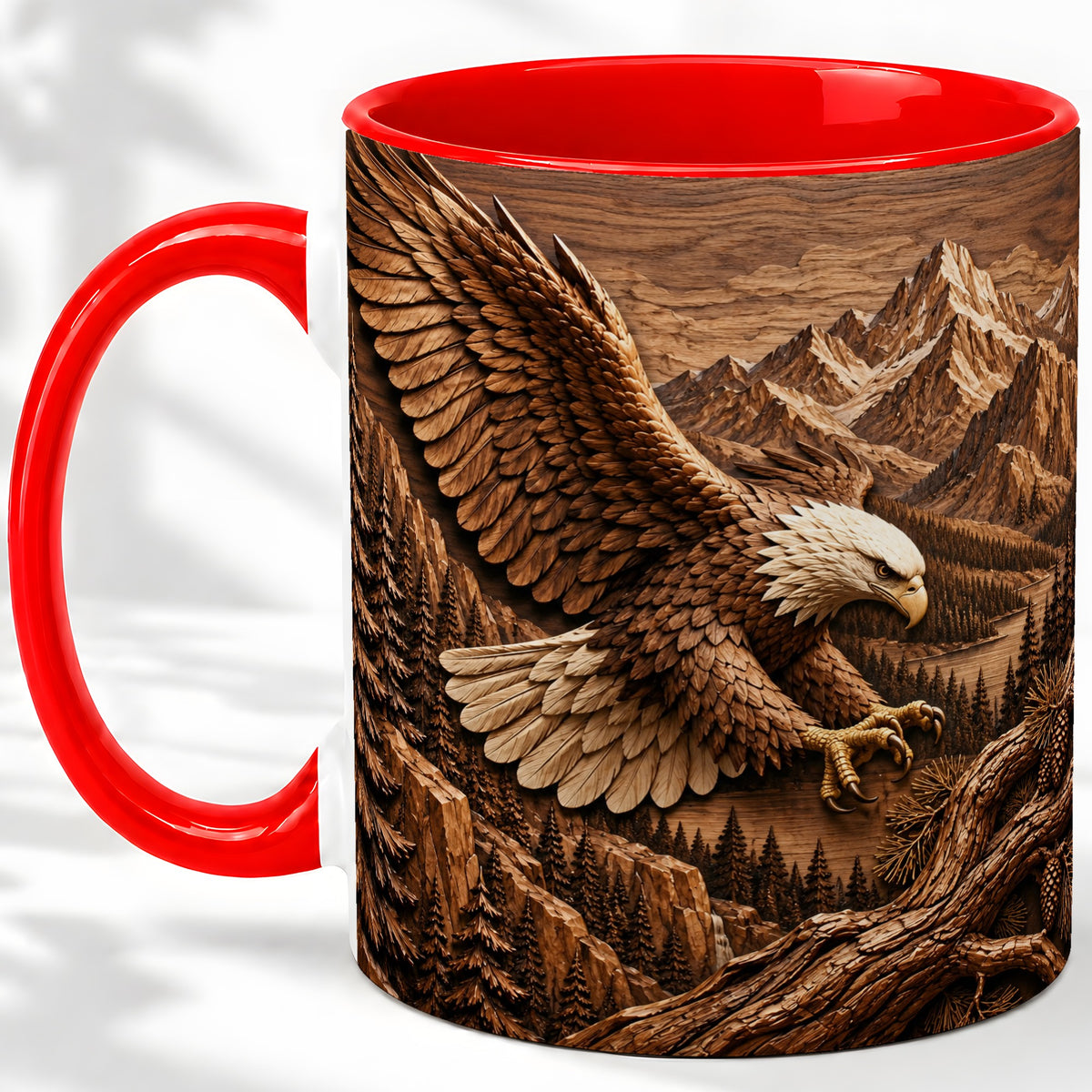 Bald Eagle Accent Mug, Ceramic Mug with Mountain Forest Artwork