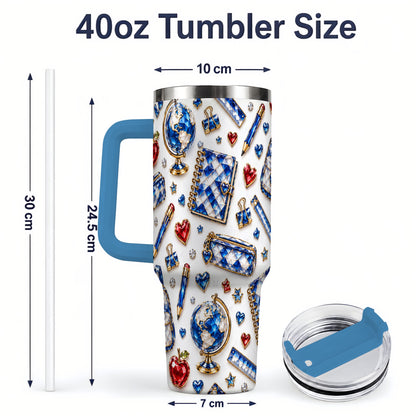 #pl[40oz|Blue] School Supplies Pattern 40oz Tumbler, Colorful Classroom Artwork