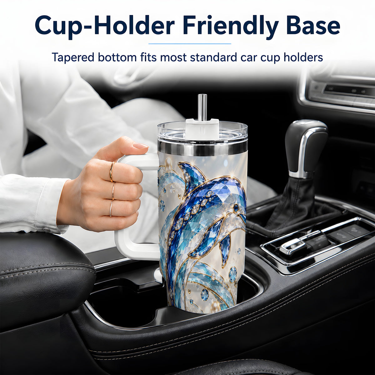 Blue Dolphin 40oz Tumbler, Faceted Ocean Wave and Pearl Artwork