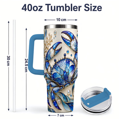 #pl[40oz|Blue] Blue Crab 40oz Tumbler, Faceted Seaweed Coral and Pearl Artwork