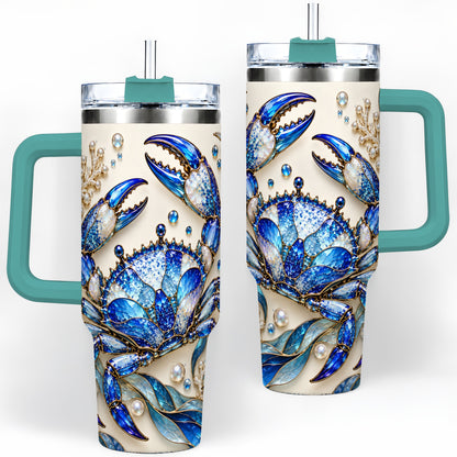 #pl[40oz|Green] Blue Crab 40oz Tumbler, Faceted Seaweed Coral and Pearl Artwork