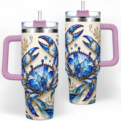#pl[40oz|Pink] Blue Crab 40oz Tumbler, Faceted Seaweed Coral and Pearl Artwork
