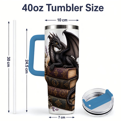 #pl[40oz|Blue] Black Dragon Books 40oz Tumbler, Gothic Fantasy Floral Artwork