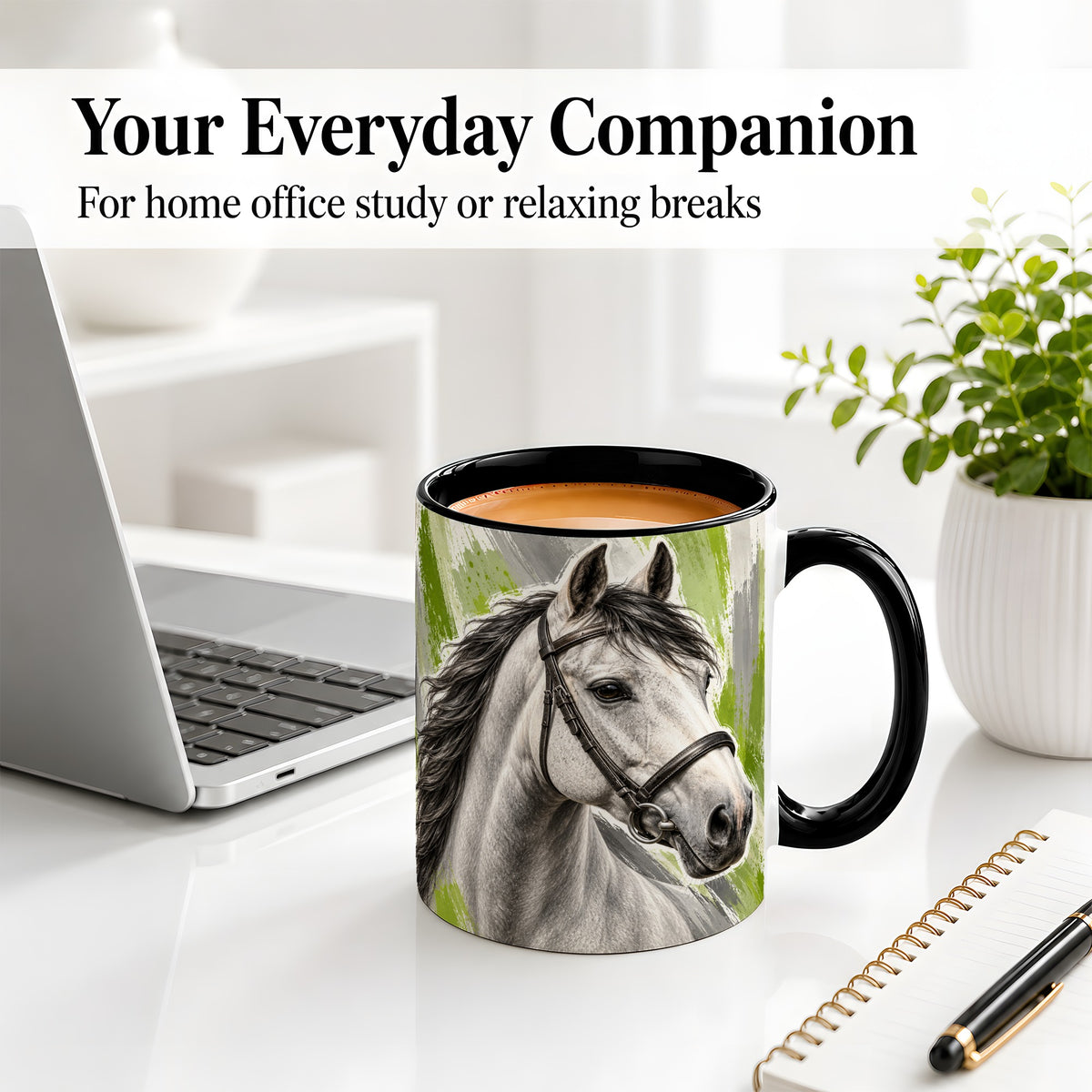 #pl[11oz|Black] Horse Portrait Accent Mug, Ceramic Mug with Brushstroke Artwork