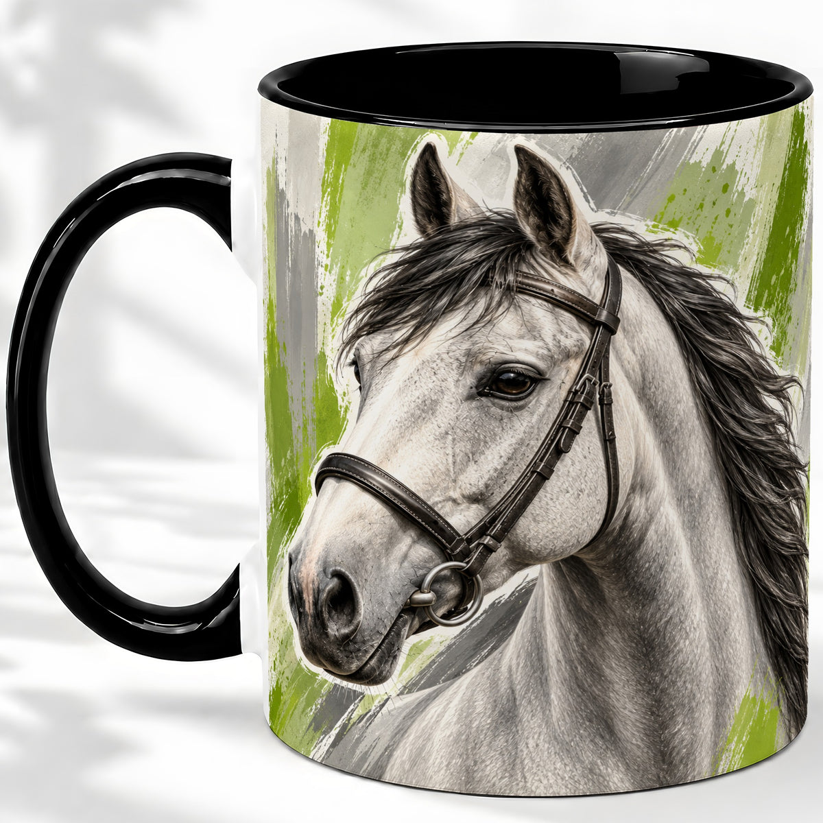#pl[11oz|Black] Horse Portrait Accent Mug, Ceramic Mug with Brushstroke Artwork