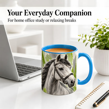 #pl[11oz|Blue] Horse Portrait Accent Mug, Ceramic Mug with Brushstroke Artwork