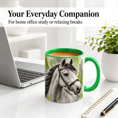 #pl[11oz|Green] Horse Portrait Accent Mug, Ceramic Mug with Brushstroke Artwork