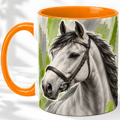 #pl[11oz|Orange] Horse Portrait Accent Mug, Ceramic Mug with Brushstroke Artwork