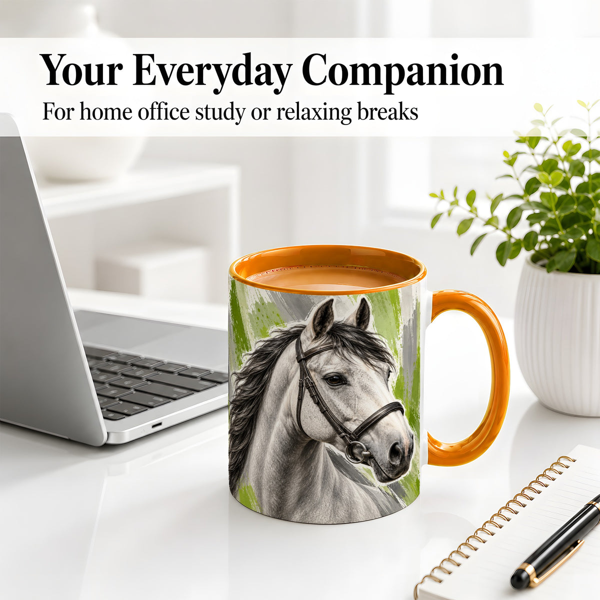 #pl[11oz|Orange] Horse Portrait Accent Mug, Ceramic Mug with Brushstroke Artwork