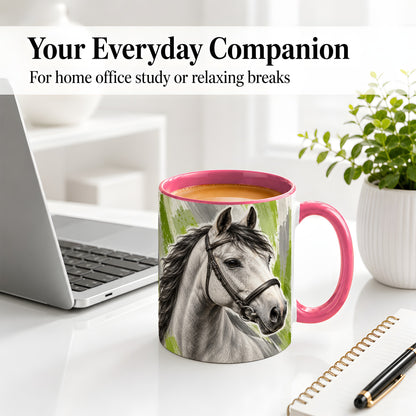 #pl[11oz|Pink] Horse Portrait Accent Mug, Ceramic Mug with Brushstroke Artwork