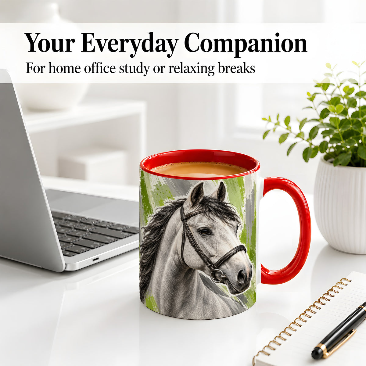 #pl[11oz|Red] Horse Portrait Accent Mug, Ceramic Mug with Brushstroke Artwork