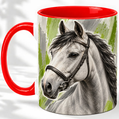 Horse Portrait Accent Mug, Ceramic Mug with Brushstroke Artwork