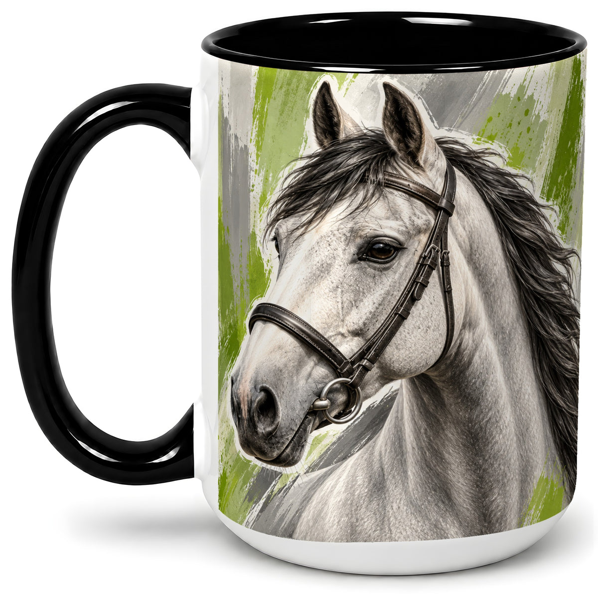 #pl[15oz|Black] Horse Portrait Accent Mug, Ceramic Mug with Brushstroke Artwork