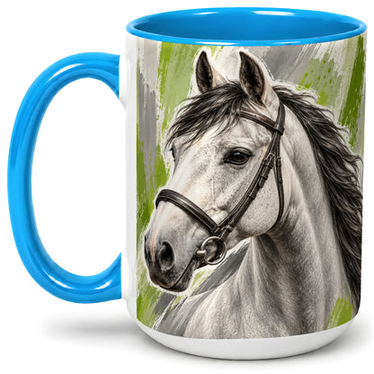 #pl[15oz|Blue] Horse Portrait Accent Mug, Ceramic Mug with Brushstroke Artwork