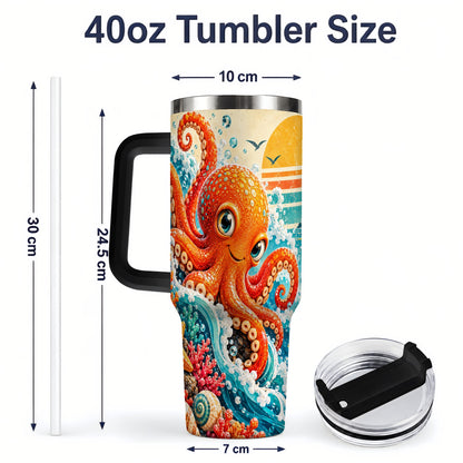 #pl[40oz|Black] Ocean Octopus Tumbler, 40oz Sea Life Drinkware with Turtle and Coral