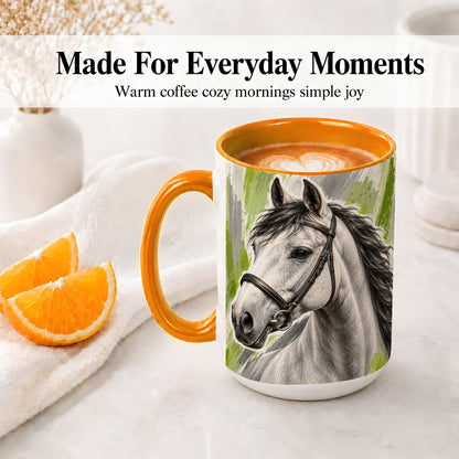 #pl[15oz|Orange] Horse Portrait Accent Mug, Ceramic Mug with Brushstroke Artwork