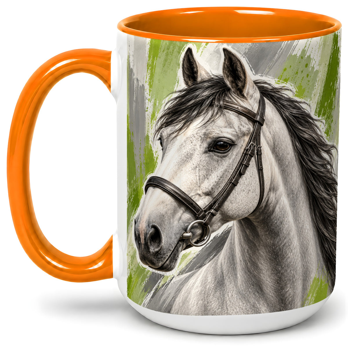 #pl[15oz|Orange] Horse Portrait Accent Mug, Ceramic Mug with Brushstroke Artwork