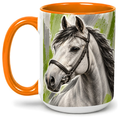 #pl[15oz|Orange] Horse Portrait Accent Mug, Ceramic Mug with Brushstroke Artwork