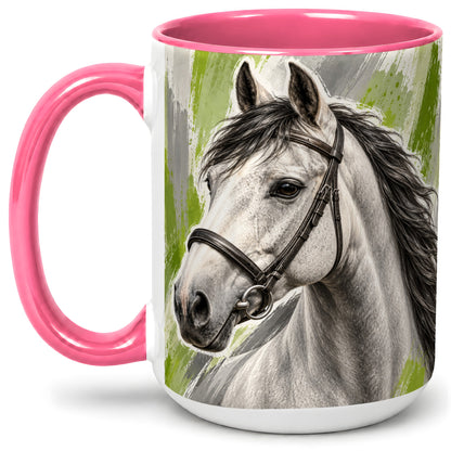 #pl[15oz|Pink] Horse Portrait Accent Mug, Ceramic Mug with Brushstroke Artwork