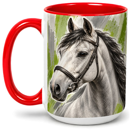 #pl[15oz|Red] Horse Portrait Accent Mug, Ceramic Mug with Brushstroke Artwork