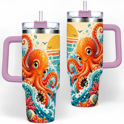 #pl[40oz|Pink] Ocean Octopus Tumbler, 40oz Sea Life Drinkware with Turtle and Coral