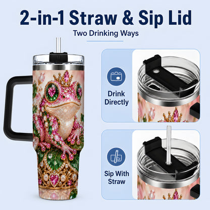 #pl[40oz|Black] Jeweled Frog Tumbler, 40oz Pink Green Gemstone Art Drinkware with Crown