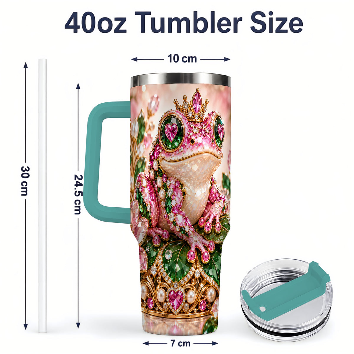#pl[40oz|Green] Jeweled Frog Tumbler, 40oz Pink Green Gemstone Art Drinkware with Crown