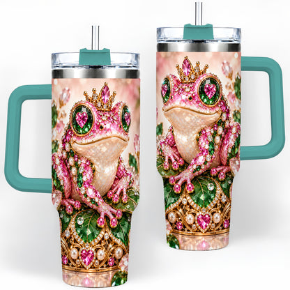 #pl[40oz|Green] Jeweled Frog Tumbler, 40oz Pink Green Gemstone Art Drinkware with Crown