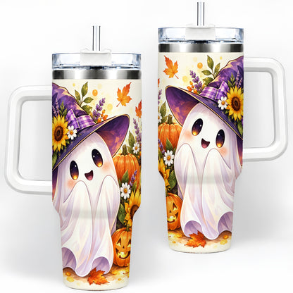 Cute Halloween Ghost Tumbler, 40oz Pumpkin and Sunflower Drinkware