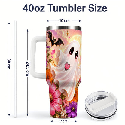 #pl[40oz|White] Floral Moon Ghost Tumbler, 40oz Floral Art Drinkware with Stitched Heart