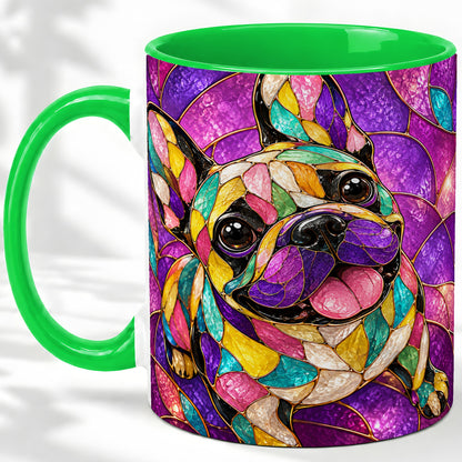 #pl[11oz|Green] French Bulldog Ceramic Mug, Colorful Stained Glass Style Art