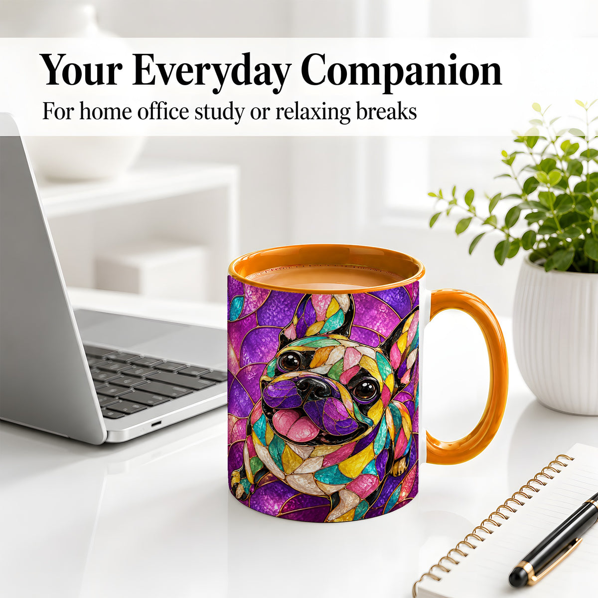 #pl[11oz|Orange] French Bulldog Ceramic Mug, Colorful Stained Glass Style Art