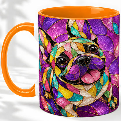 #pl[11oz|Orange] French Bulldog Ceramic Mug, Colorful Stained Glass Style Art