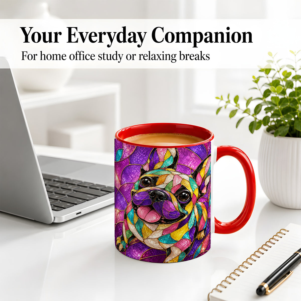 #pl[11oz|Red] French Bulldog Ceramic Mug, Colorful Stained Glass Style Art