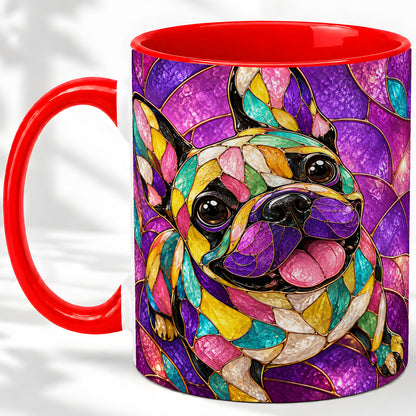 French Bulldog Ceramic Mug, Colorful Stained Glass Style Art