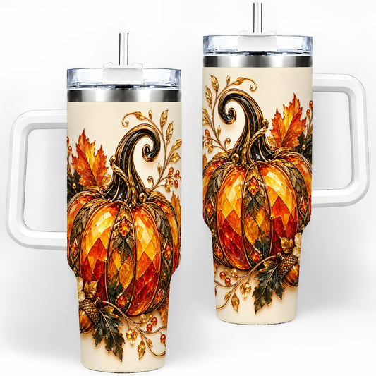 Ornate Autumn Pumpkin 40oz Tumbler, Jeweled Fall Botanical Art