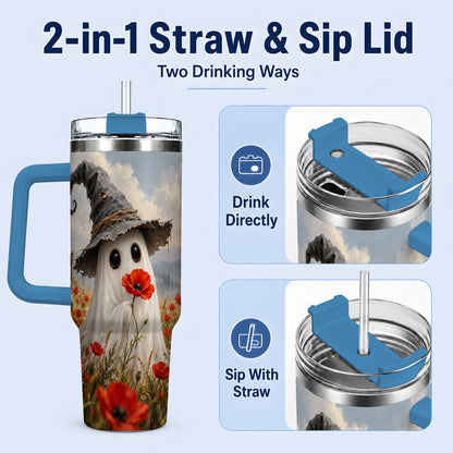 #pl[40oz|Blue] Witch Hat Ghost 40oz Tumbler, Poppy Meadow Halloween Artwork