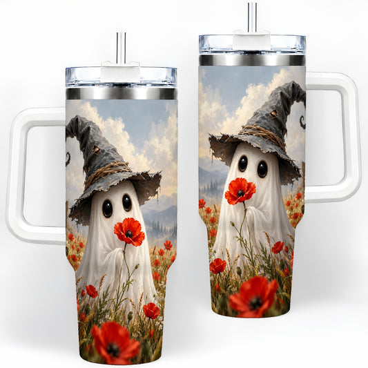 Witch Hat Ghost 40oz Tumbler, Poppy Meadow Halloween Artwork