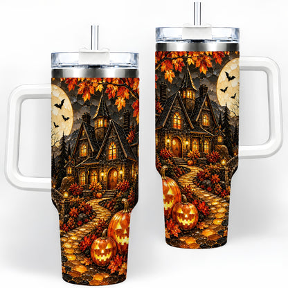 Moonlit Gothic House 40oz Tumbler, Halloween Autumn Artwork