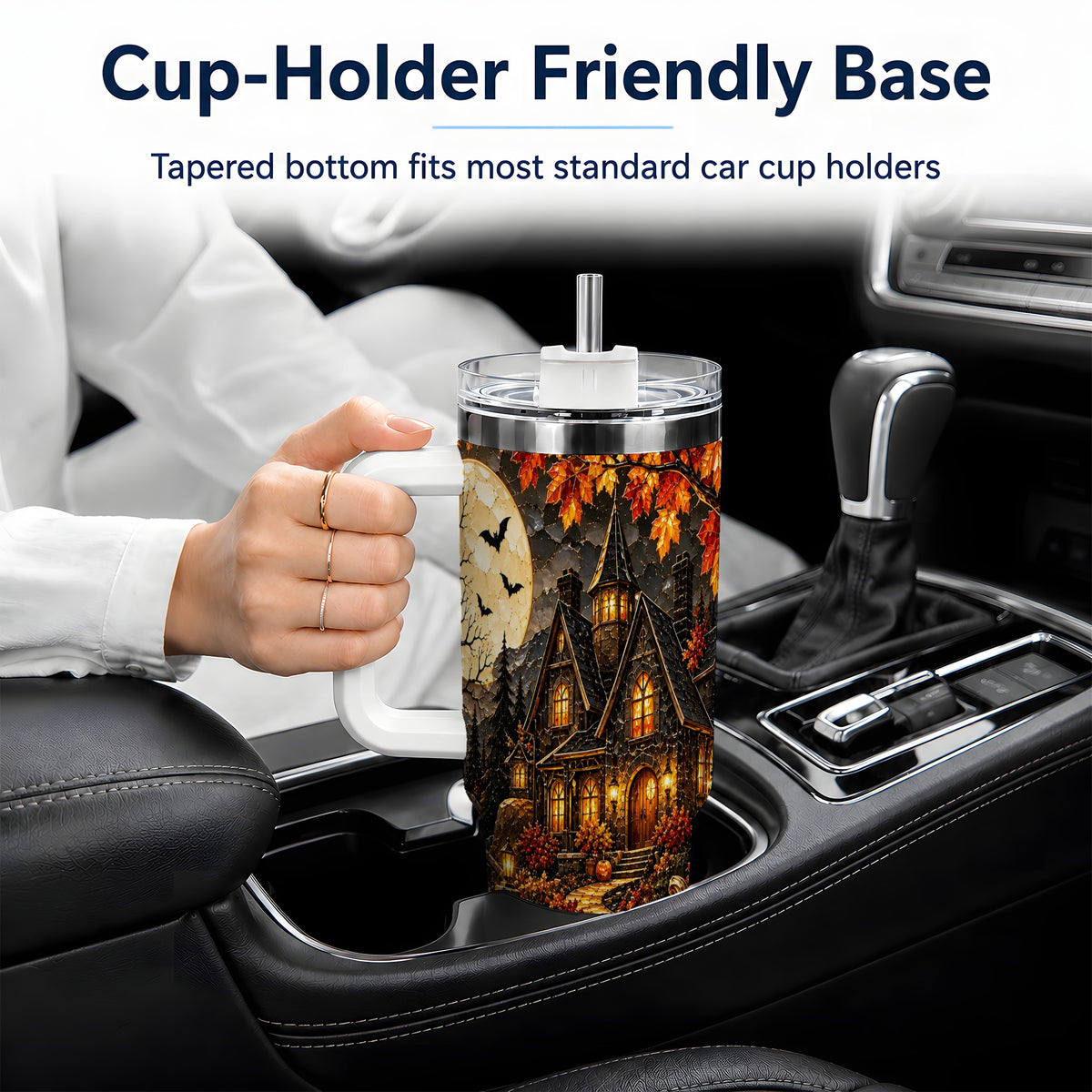 Moonlit Gothic House 40oz Tumbler, Halloween Autumn Artwork