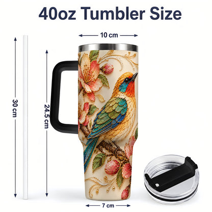 #pl[40oz|Black] Floral Bird 40oz Tumbler, Blossom Nature Design for Everyday Drinks
