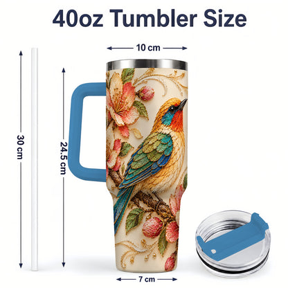 #pl[40oz|Blue] Floral Bird 40oz Tumbler, Blossom Nature Design for Everyday Drinks