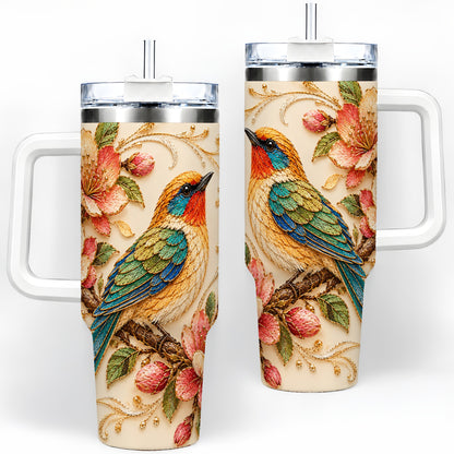 Floral Bird 40oz Tumbler, Blossom Nature Design for Everyday Drinks