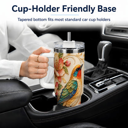 Floral Bird 40oz Tumbler, Blossom Nature Design for Everyday Drinks