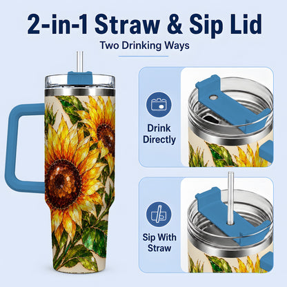 #pl[40oz|Blue] Sunflower 40oz Tumbler, Bright Botanical Design for Everyday Drinks