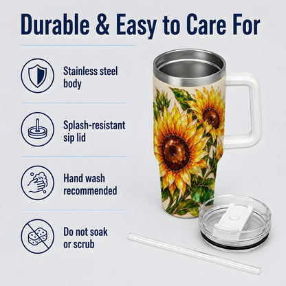 Sunflower 40oz Tumbler, Bright Botanical Design for Everyday Drinks