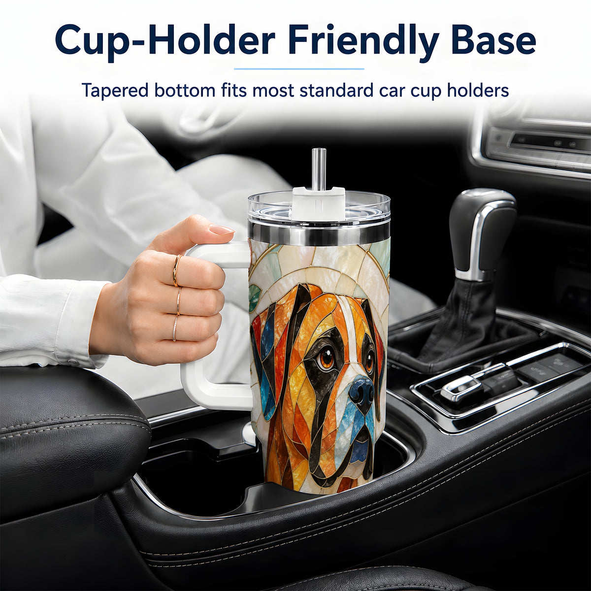 Boxer Dog 40oz Tumbler, Floral Stained Glass Style Pet Artwork